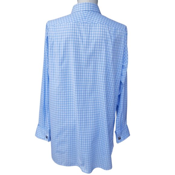 Thomas Pink SZ 17 French Cuff Gingham Blue & White Button Up Men's Shirt - Picture 4 of 15